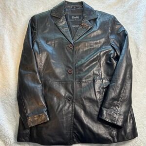 Womens black leather lambskin Excelled Collection oversized jacket size small